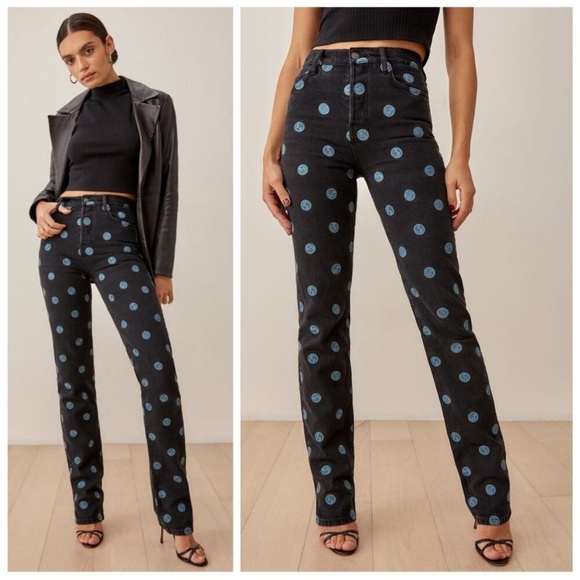 Reformation Denim - REFORMATION Earth Embroidered‎ High Rise Straight Long Jeans 24